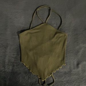 Wild Fable- Asymmetrical Hem Ribbed Knit Tie Back Crop Top